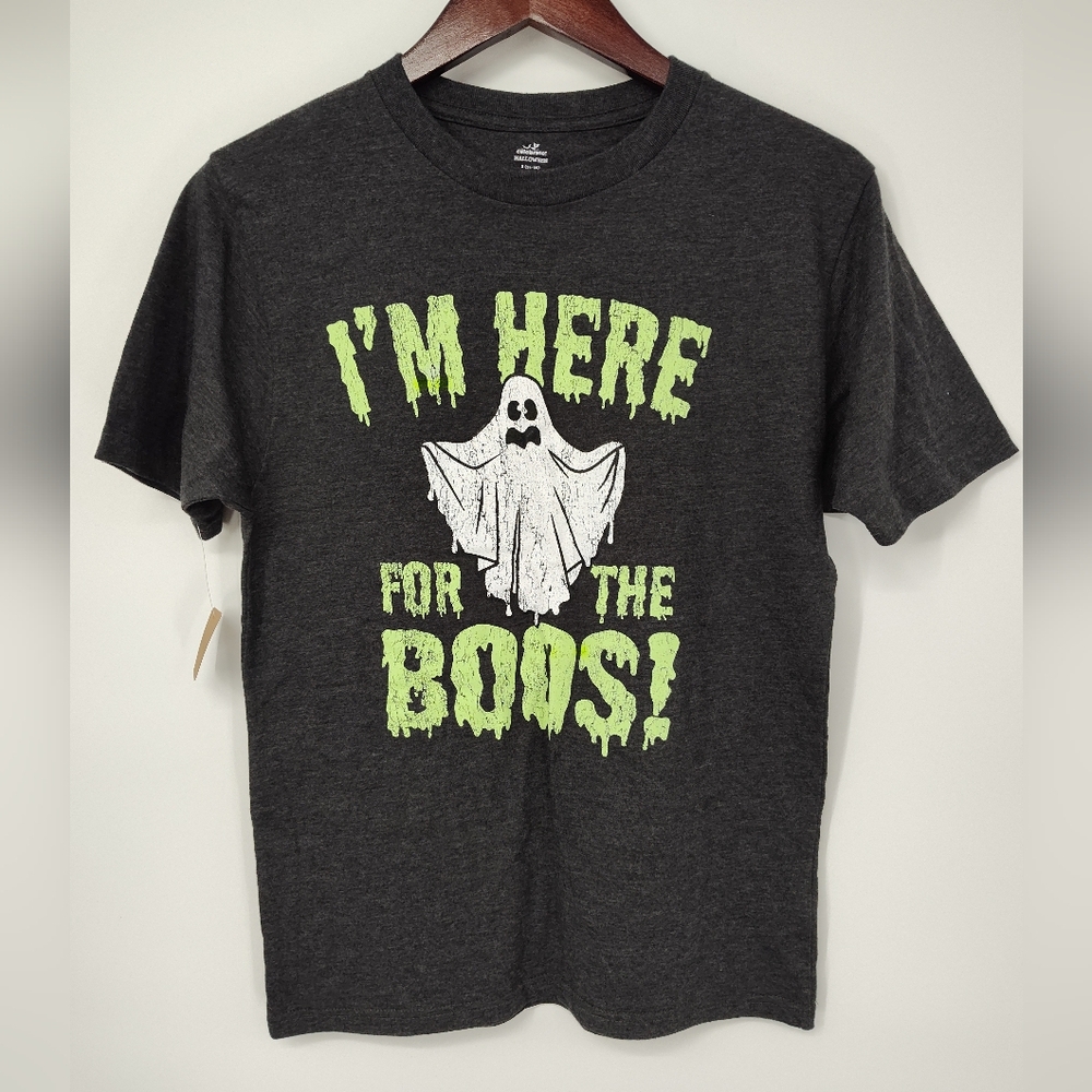Men's Gray Graphic Tee - I'm Here for the Boos - Size Adult Small